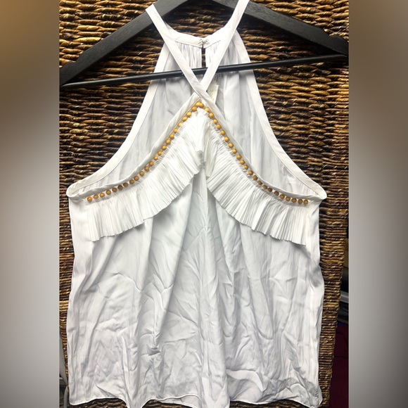Ramy Brook- New York, Halter top, White with tan beads, Size:Medium, Pre-Owned‎ - Picture 1 of 4